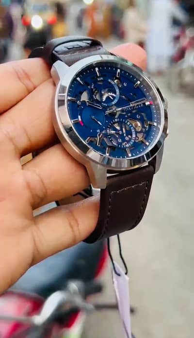 Tommy Hilfiger Men’s Quartz Brown Leather Strap Blue Dial 44mm Watch