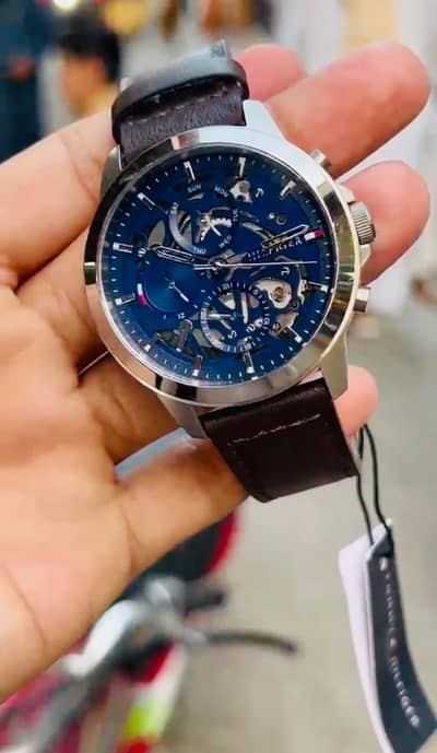 Tommy Hilfiger Men100% Original Quartz Brown Leather Strap Blue Dial