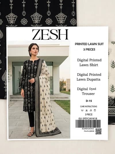 ZESH – 3 Piece Digital Printed Lawn Collection (D-15)