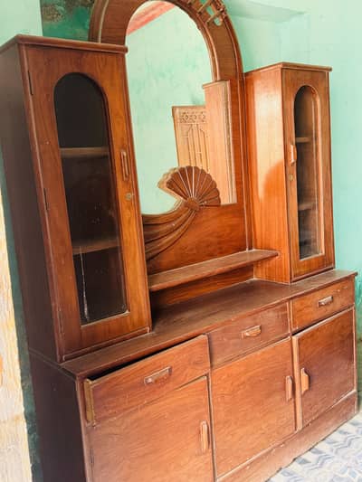 Wooden Dressing Table with Mirror & Side Cabinets – Good Condition