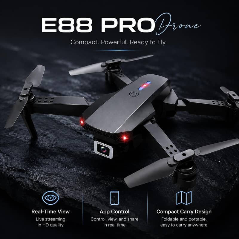 Drone E88 Pro Foldable HD Camera App Control 6