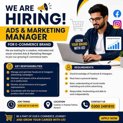 Ads & Marketing Manager Required || Male Staff Job || Jobs in Karachi