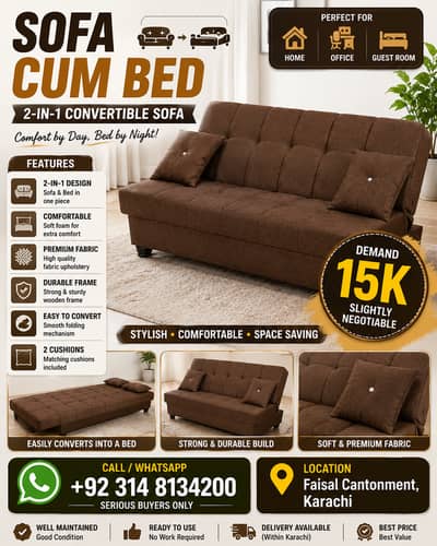 Sofa Cum Bed | Folding Sofa Bed | Fabric Sofa | 3 Seater Sofa