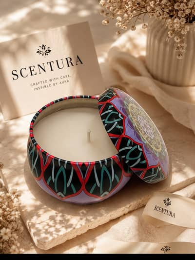 Scent Aura Premium Mandala Tin Scented Candle – Handmade Soy Wax