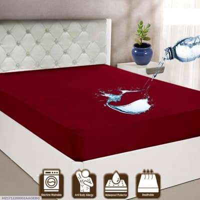 Maroon Waterproof Terry Cotton Double Bad Sheet