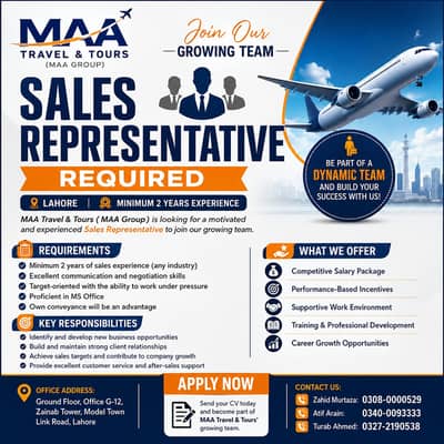 Sale Executive , Travel Agency Staff , Male & Female Jobs (Office)