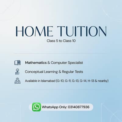 Professional Home Tuitor Available for Class 5 to 10 in Islamabad
