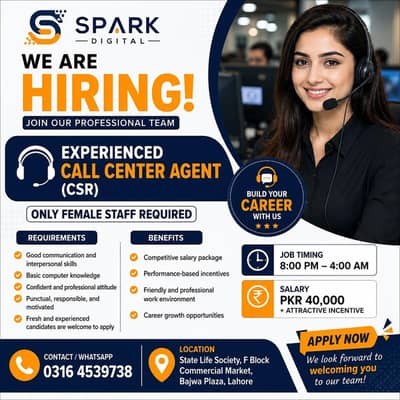 Experienced Call Center Agent (CSR) | Female Agents | jobs in Lahore