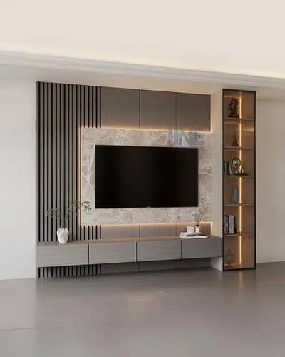 Media wall Panel Wallpaper sheet vinyl & wood flooring ceiling Wpc