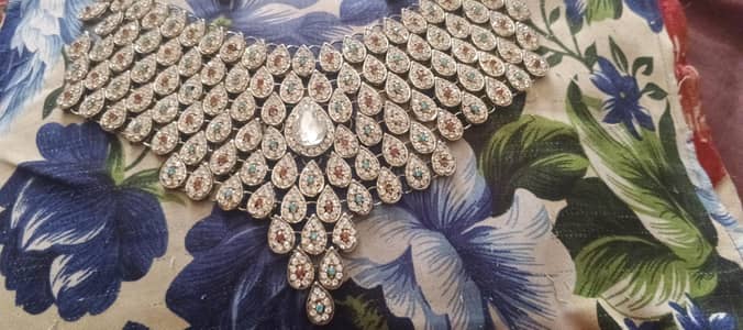 Heavy Bridal Kundan Necklace Set with Earrings – Silver Stone Work