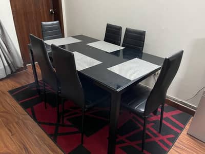 Modern Black Glass Top Dining Table Set – 6 Chairs