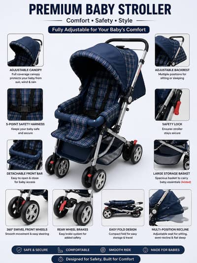 Kids Pram || Baby Stroller || Baby Pushing Walker || Foldable Pram