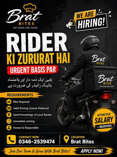 Urgent Hiring – Delivery Rider Required for Brat Bites