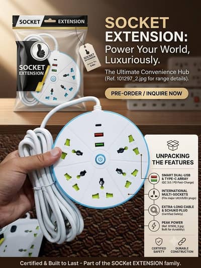6-Way Universal Socket Extension with 30W Type-C Fast Charger