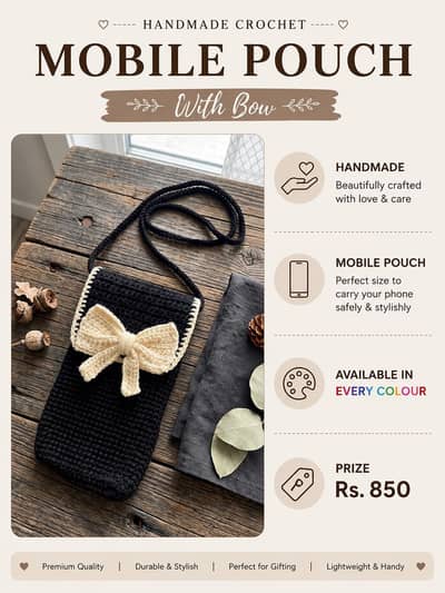 Handmade Crochet Mobile Pouch with Bow