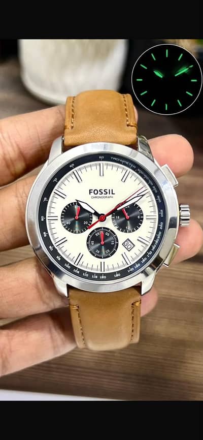 Fossil Drifter Brown Leather Strap White Dial Chronograph Quartz