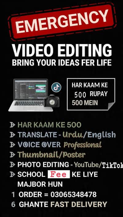voice over  Video editing  Photo editing- Translate 