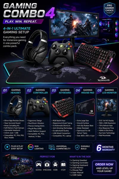 Benq 24 inch Monitor+ Xbox controller+Redragon key board+Faster Head+
