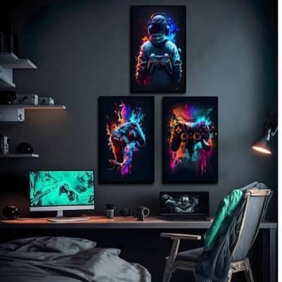 3 pcs gaming wall Art frames | Gamer rome decor | Gaming posture |