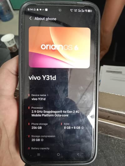 vivo y31d mobile only 3 month used charger or Dabba Available hai