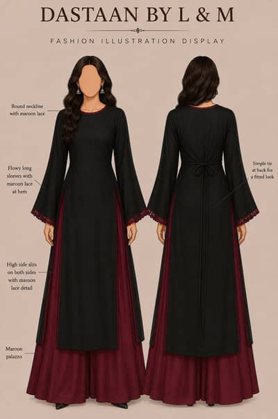 Black Long shirt with Merhoon Plazo