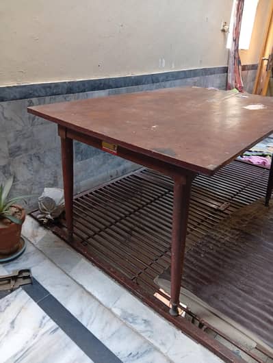 Wooden Dining Table 4.5 × 3 Feet with Chairs – Used Condition