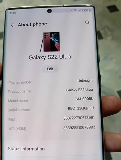Samsung Mobile S22 Ultra 12/512 GB 03263535112 my WhatsApp number