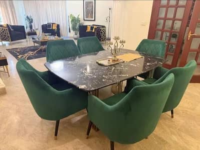 Modern Marble top Dinning table with six sofa seats