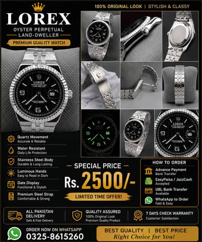 LOREX Men's Analog Stainless Steel Watch - Black Dial - New