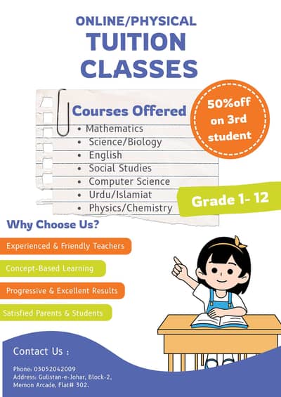 Online/Physical Tuition Classes | All Subjects | Nusery to 12
