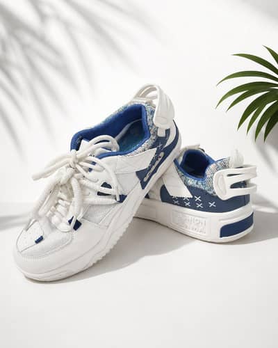 SENMA Men's White & Blue Chunky Sneakers – Casual Fashion Shoes