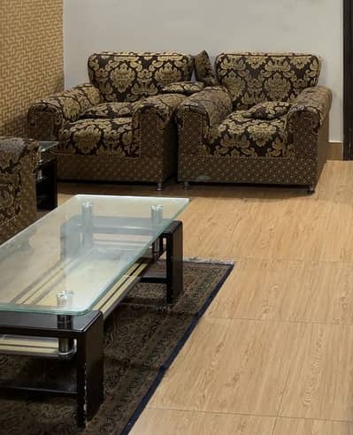 Brown and golden printed sofa set