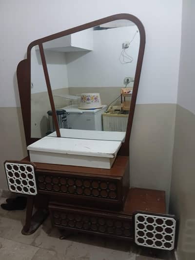 Wooden bed with side table and dressing table for sale