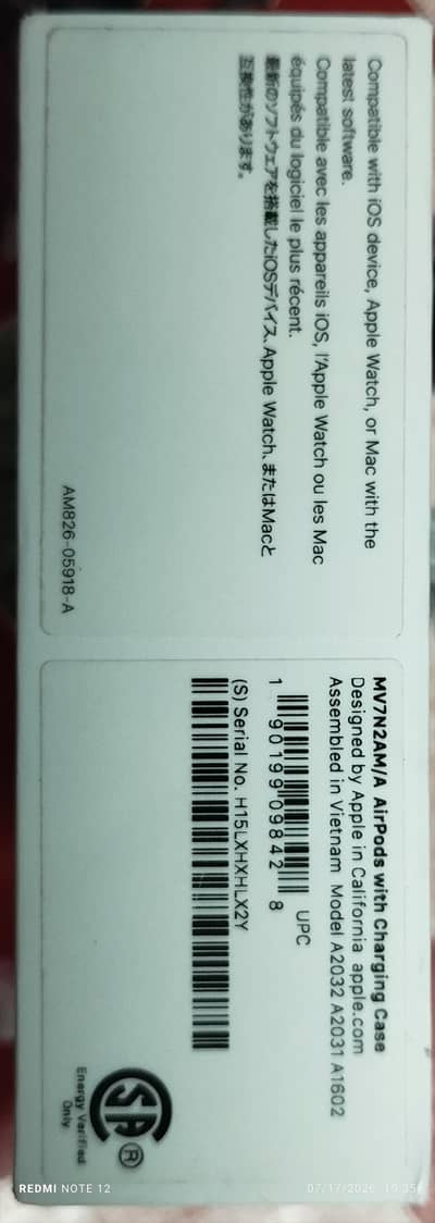 Apple AirPods 2nd Generation (MV7N2AM/A) with Charging Case & Box