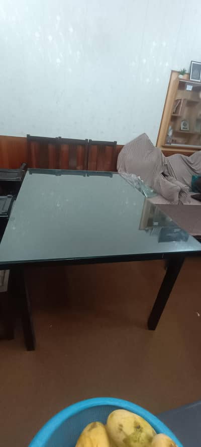 6-Seater Solid Wood Dining Table Set with Glass top | good condition