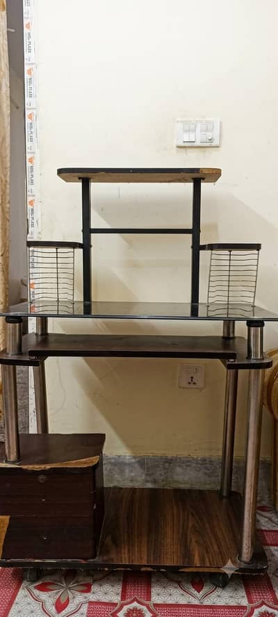 Compact Glass-Top PC Trolley / Mobile Computer Desk