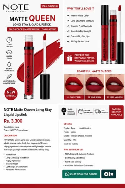 NOTE Matte Queen Long Stay Liquid Lipstick | Original | 12H Matte Fin