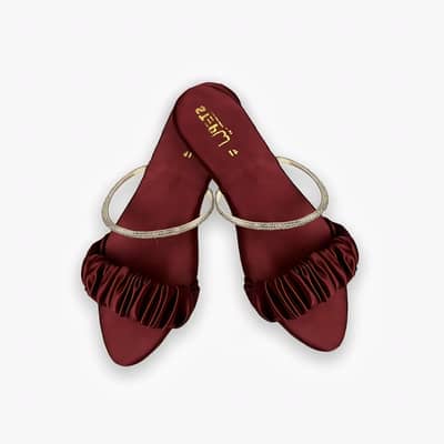 Maroon Rexine Slide Sandals with gold sitrap