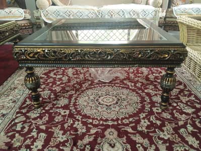 Premium Solid Wood Center Table | Glass Top Coffee Table |Pair of 3