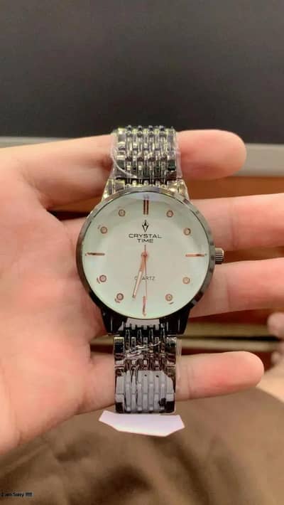 Crystal Quartz Men's Silver Stainless Steel Watch (6mm)