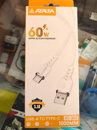 100% Original Atalfa AT-350 Premium Type-C Fast Charging Cable 60W