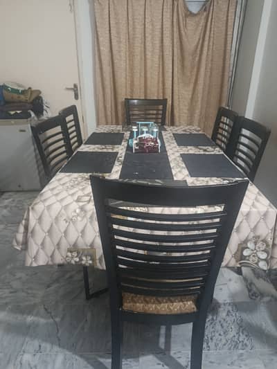 Habitt Dining Table with 6 Wooden Cushioned Chairs | Excellent Condit