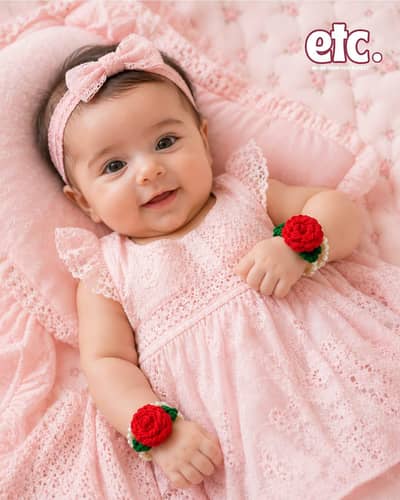 Handmade Crochet Rose Pearl Baby Bracelets