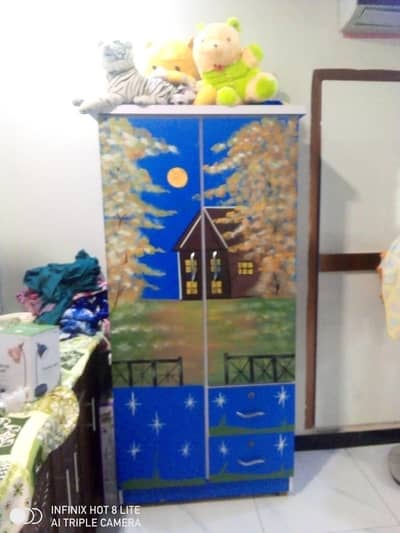 Hand-Painted Wooden Wardrobe with Drawers | Spacious Storage