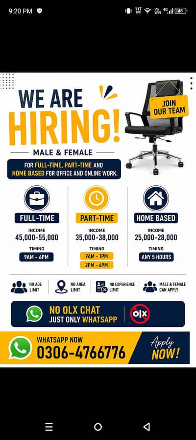 Hiring Male and female and female for office and online work