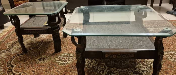 Classic Wooden Coffee Table Set (Center + Side Table)