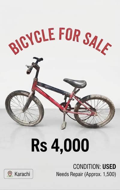 Kids/Teenager Bicycle for Sale – Rough Condition (Needs Minor Repair)
