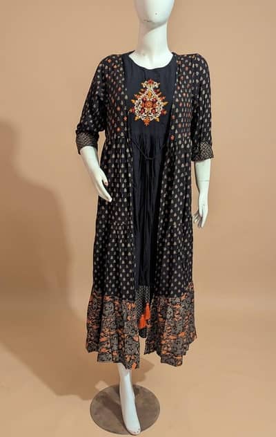 Black Embroidery long Coat Style Dress