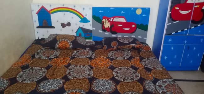 Kids Bedroom Furniture Set with Mattress – Car Theme Bed + Wardrobe
