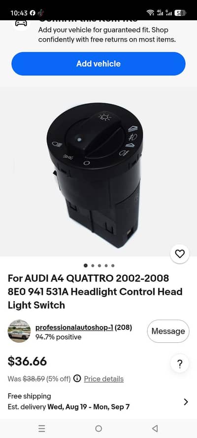 Audi fog light switch